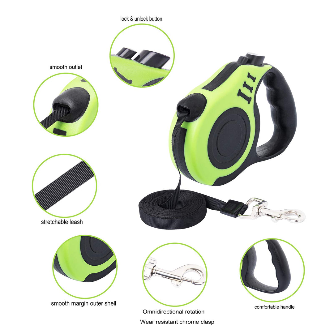 PETIMP Retractable Dog Leash Lightweight 16FT Leash, with Folding Bowl,Dispenser,Waste Bags, for Small Medium Dogs(Green)