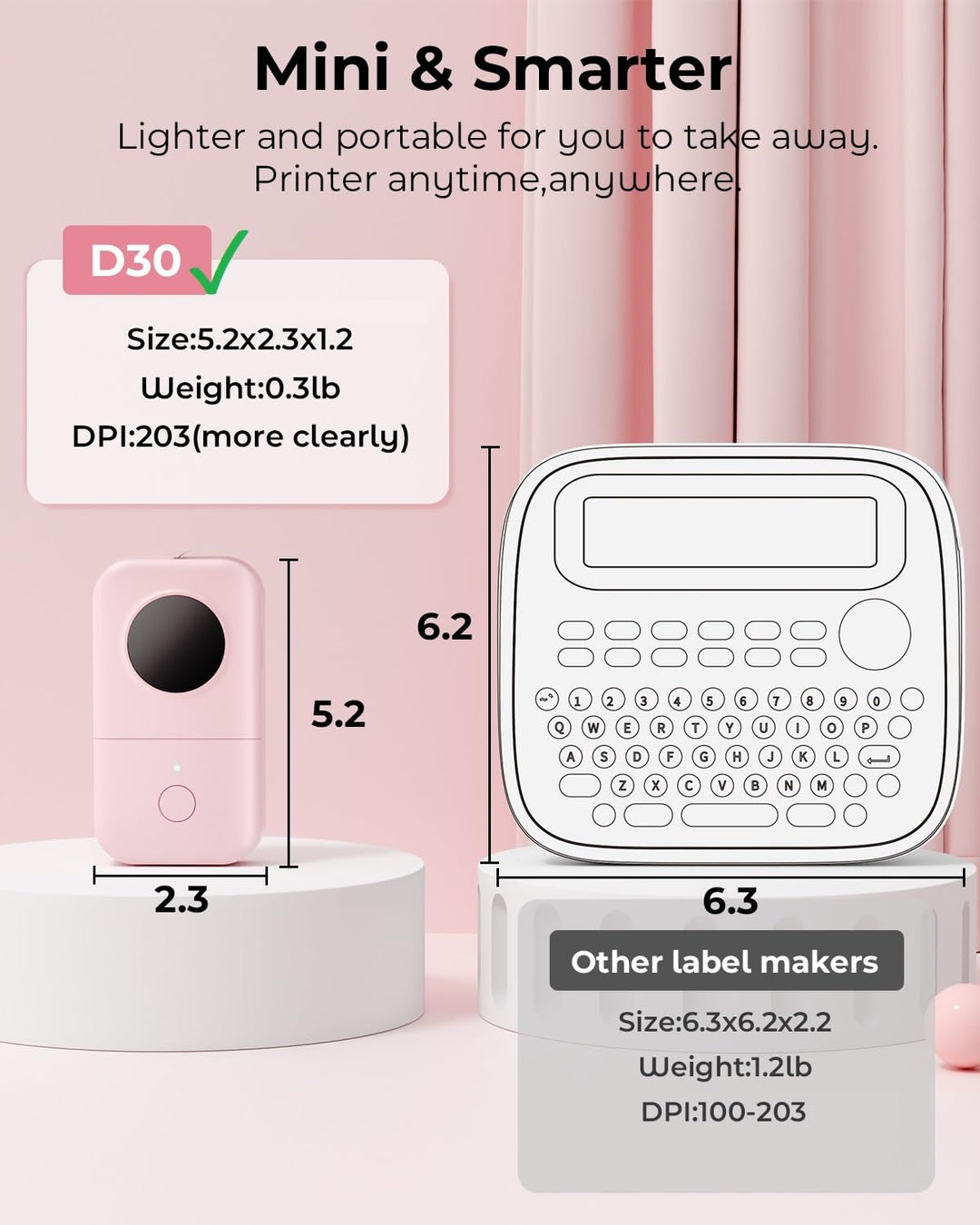 Labeler Label Maker,Portable Bluetooth Thermal Label Makers,Compatible for Android & iOS System Gift for Man,Women - Baby Pink