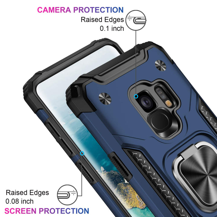 for Galaxy S9 Case,Dual Layer Soft Flexible TPU and Hard PC Anti-Slip Full-Body Rugged Protective Phone Case with Magnetic Kickstand for Samsung Galaxy S9 Blue