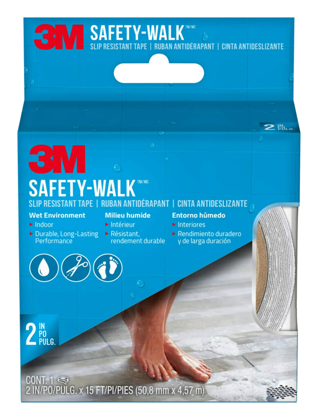 Safety-Walk Slip Resistant Tape, 2 in x 15 ft, Anti Slip Clear Tape, Ideal For Slippery & Wet Conditions, Self-Adhesive Backing, Quick & Easy Application, Durable & Long-Lasting (220C-R2X180)
