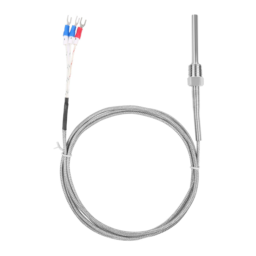 Waterproof RTD PT100 Temperature Sensor - Stainless Steel 3 Wire Thermistor Probe for PID Temperature Controller NPT 1/4 Inch Pipe Thread with Insulation Lead Shield Wire -50~500 with 2m Wire