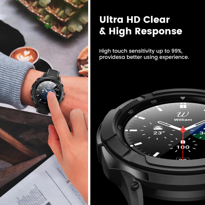 3 in 1 Accessories for Samsung Galaxy Watch 4 46mm, 1 Rugged TPU Armor Bumper Case +2 Tempered Glass Screen Protector Films + 1 Bezel Ring for Galaxy Watch 4 46mm