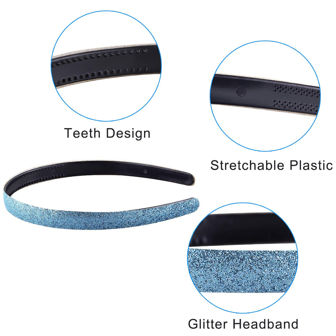 20 Pieces Glitter Headbands Colorful Plastic Headbands with Teeth Sparkle Headbands for Girls and Women, 20 Colors