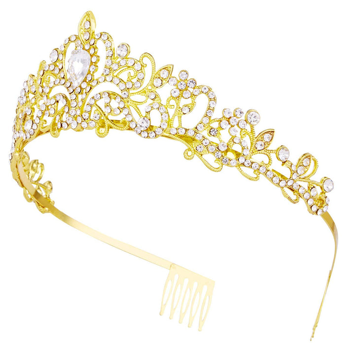 Crowns for Women, Gold Tiara Crystal Rhinestone Hair Accessories Decor for Princess Queen Ladies Little Girls Adult Bridal Bride Birthday Wedding Pageant Prom Halloween Costume Party with Combs
