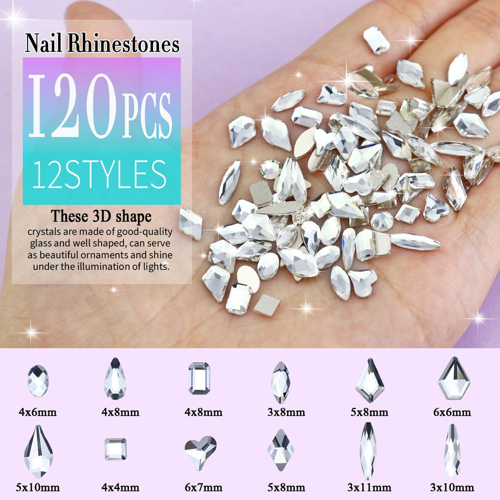 3200 Pieces Multi Shapes Glass Flatback Crystal Rhinestones for Nail Art Craft, Flatback Rhinestone 3D Decorations Flat Back Crystal Stones Gems Set (Crystal Clear/White)