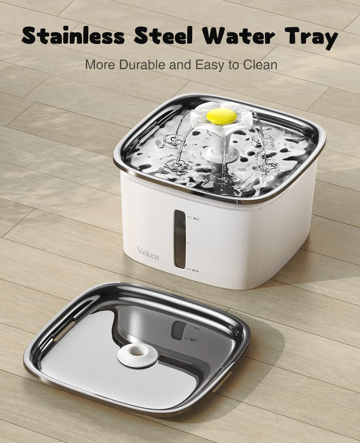 95oz/2.8L Cat Water Fountain with Stainless Steel Lid, Automatic Pet Fountain Dog Water Dispenser with Replacement Filters for Cats, Dogs, Multiple Pets (Silver, Stainless Steel)