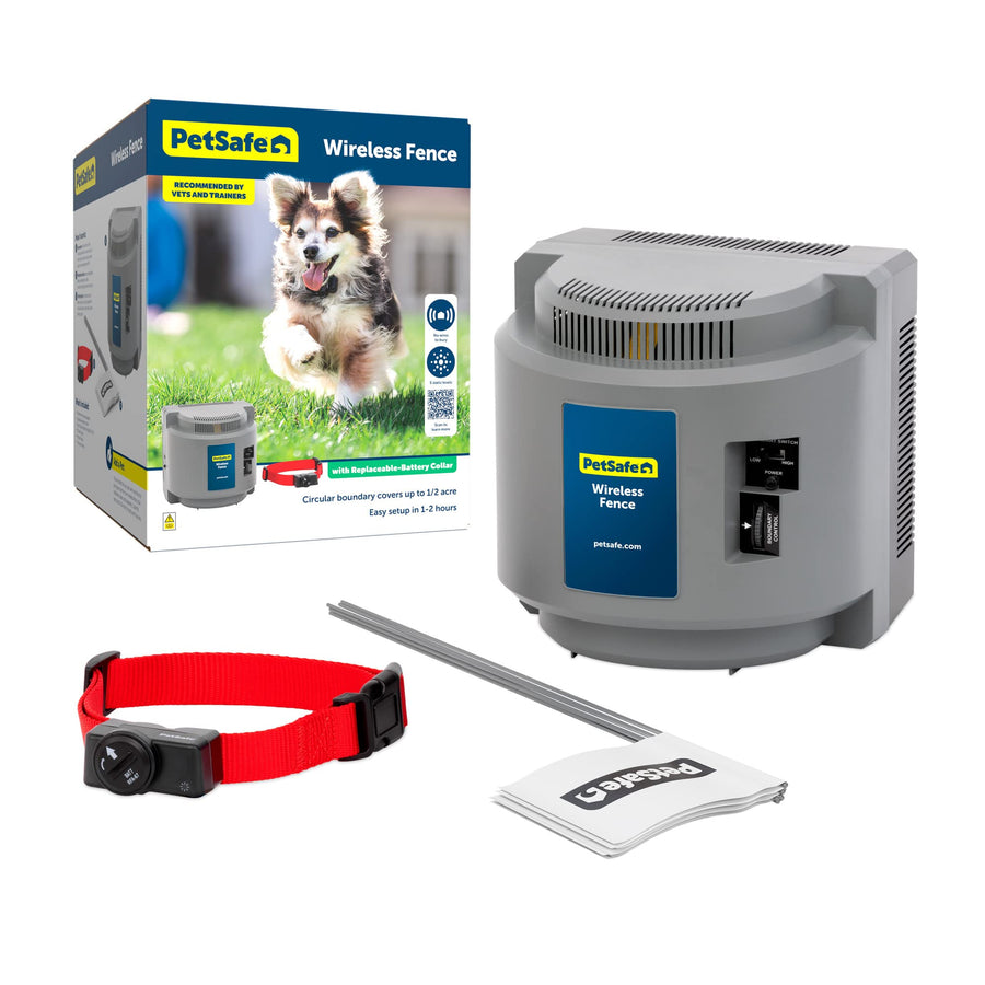 Original Wireless Electric Fence for Dogs, Portable for Travel Covers Up to 1/2 Acre, Waterproof Collar for Pets 8lb+ with Tone/Static (Gray), from The Parent Company of Invisible Fence Brand