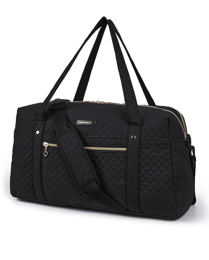Travel Duffle Bag 31L Quilted Weekender Overnight Bag for Women with Laptop Compartment, Large Carry On Airport Bag with Wet Pocket & Shoe Bag for Travel, Business Trips, Sports(Black)