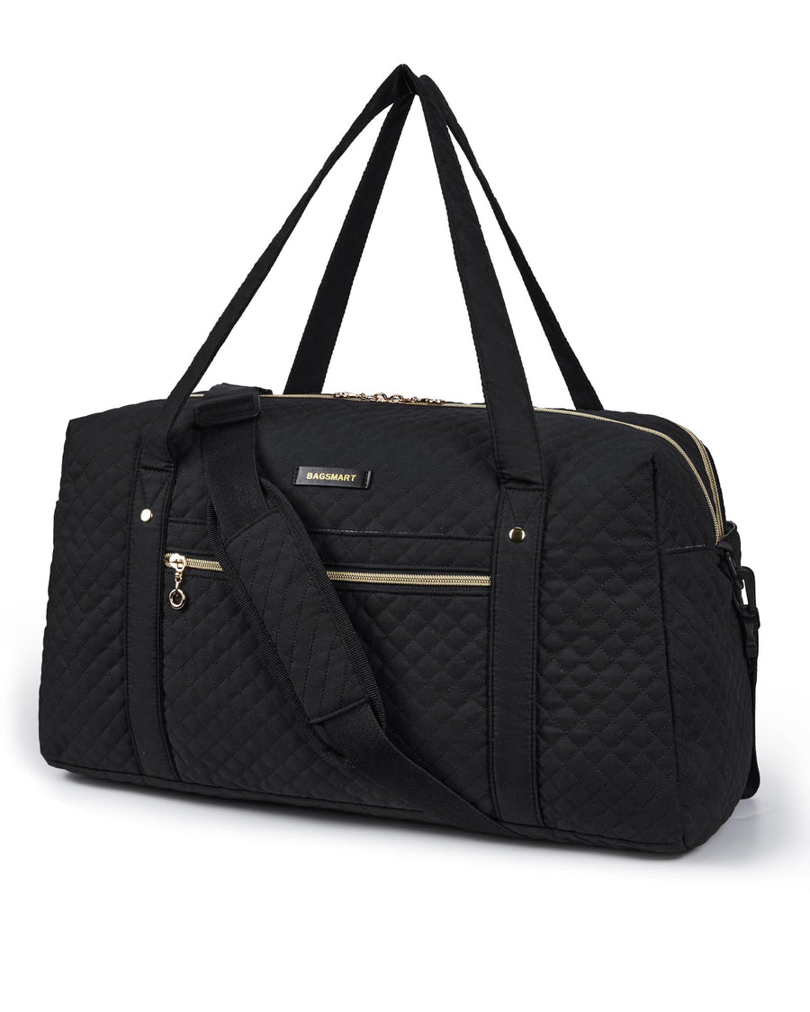 Travel Duffle Bag 31L Quilted Weekender Overnight Bag for Women with Laptop Compartment, Large Carry On Airport Bag with Wet Pocket & Shoe Bag for Travel, Business Trips, Sports(Black)