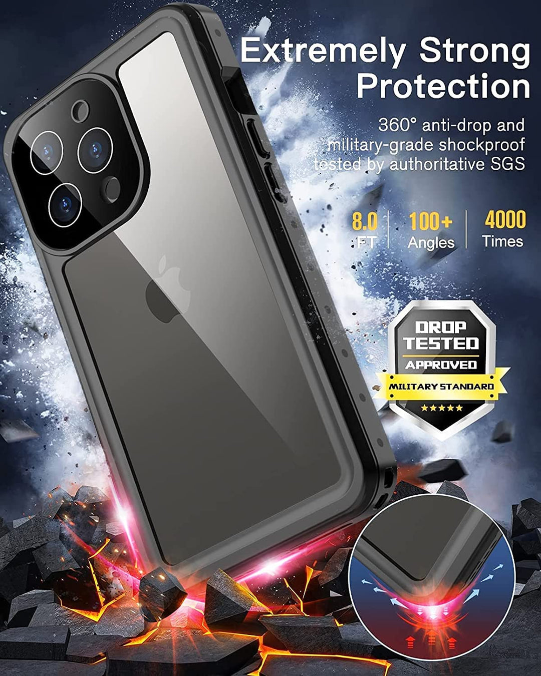 iPhone 13 Waterproof Case, Military Grade Drop Protection, Built-in Screen Protector, IP68, 6.1inch 5G (2021) Black