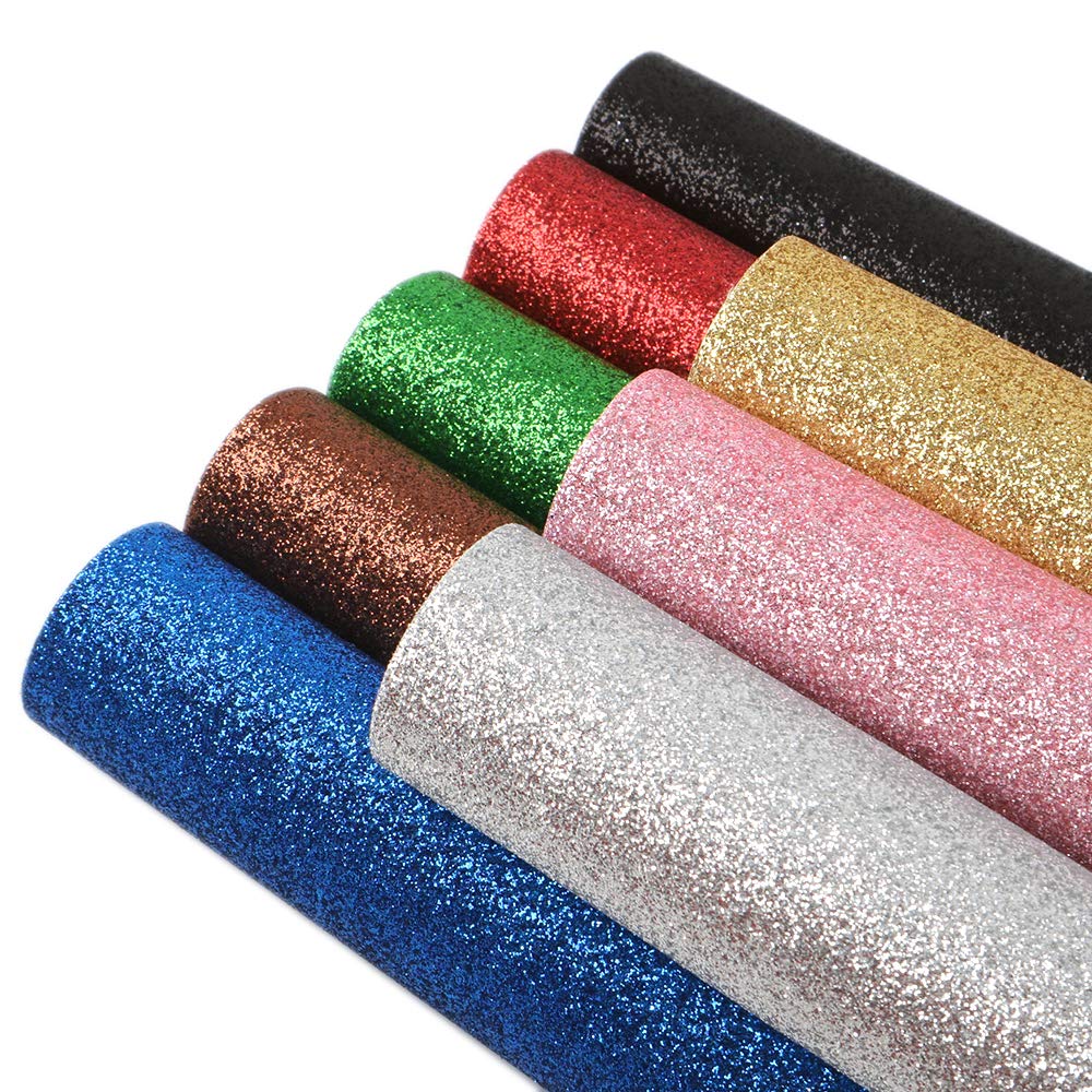 Shiny Superfine Glitter Faux Leather Sheets Canvas Back Fabric 8Pcs 5.9 x 8.2 Inch A5 Size for Making Leather Earrings Bows and Crafts (Glitter)
