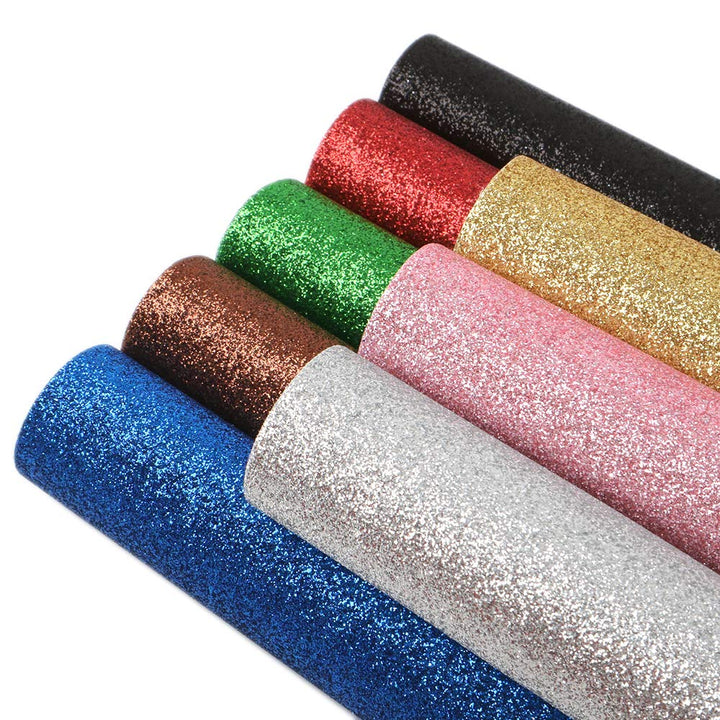 Shiny Superfine Glitter Faux Leather Sheets Canvas Back Fabric 8Pcs 5.9 x 8.2 Inch A5 Size for Making Leather Earrings Bows and Crafts (Glitter)