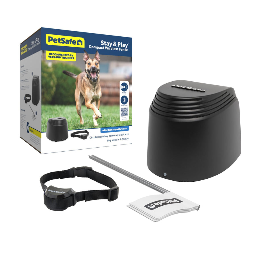 Stay & Play Compact Wireless Pet Fence for Dogs, No Wire Circular Boundary, Secure up to 3/4 Acre, No-Dig and Portable for Travel, for Dogs 5lb & up, from Parent Company Invisible Fence Brand
