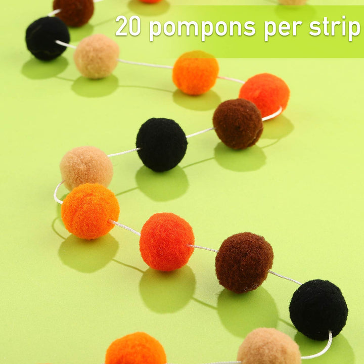3 Pieces Felt Ball Garland Thanksgiving Pom Pom Garland 1 Inch (2.5 cm) Wool Felt Balls Banner for Fall Autumn Thanksgiving Day Halloween Party Home Decoration, Brown and Orange