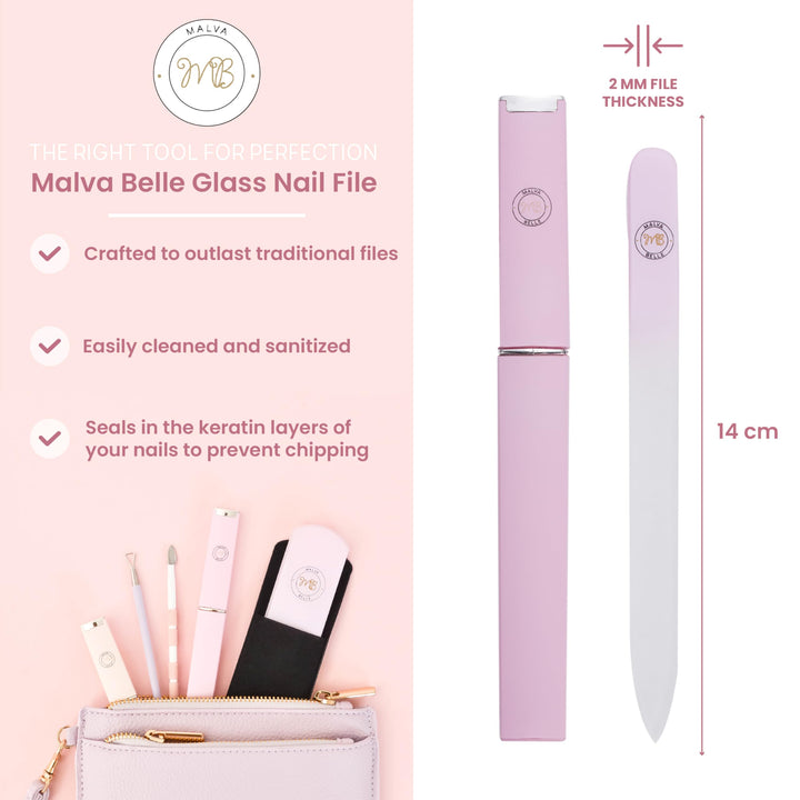 Crystal Nail File - Perfect for Women & Girls - Long Lasting Double Sided Tempered Glass| Professional Salon Manicure/Pedicure Filing Tool, Best for Natural Nails, Pretty Pastel Purple Color with Case