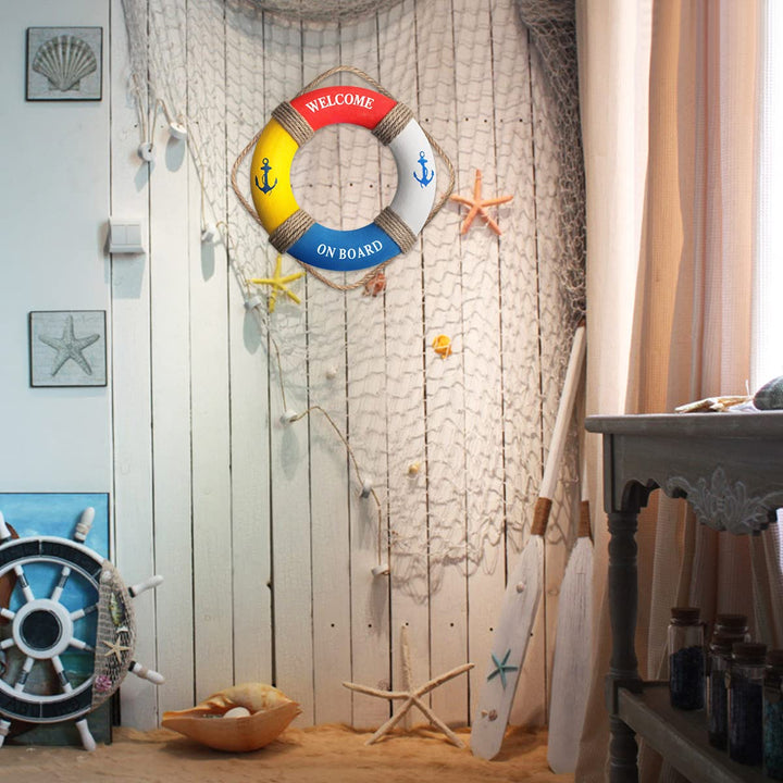 12.2 Nautical Life Ring Decoration Nautical Decorative Life Ring Beach Lifebuoy Decor Life Ring Wall Art for Home Wall Door Hanging Decoration,Red & Blue & White & Yellow