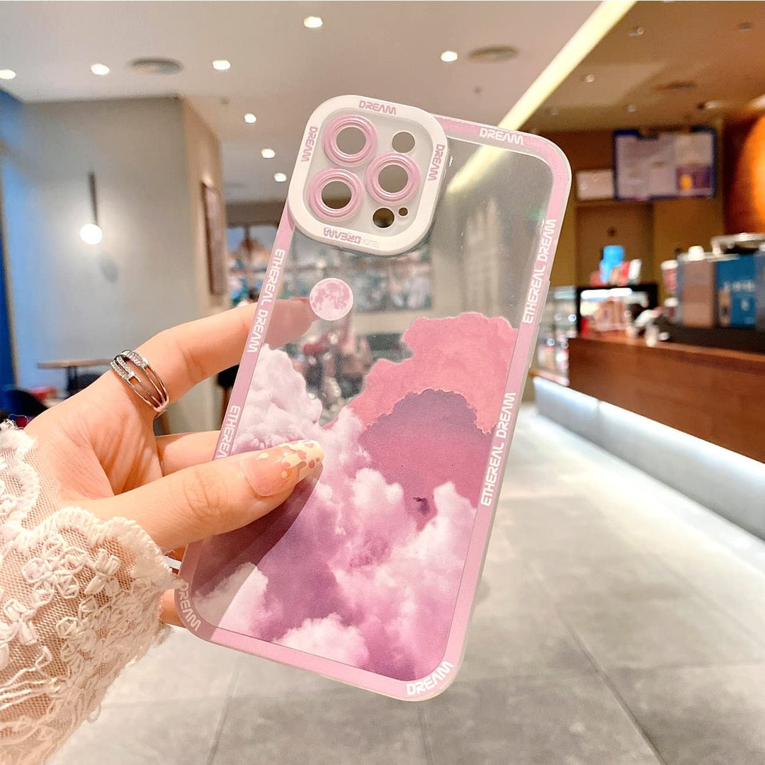 Compatible for iPhone 12 Pro Max Case, Snow Mountain Moon Night Lovely Phone Case, Soft TPU Shockproof Camera Lens Protective Cute Case for iPhone 12 pro max for Women Girls - Blue