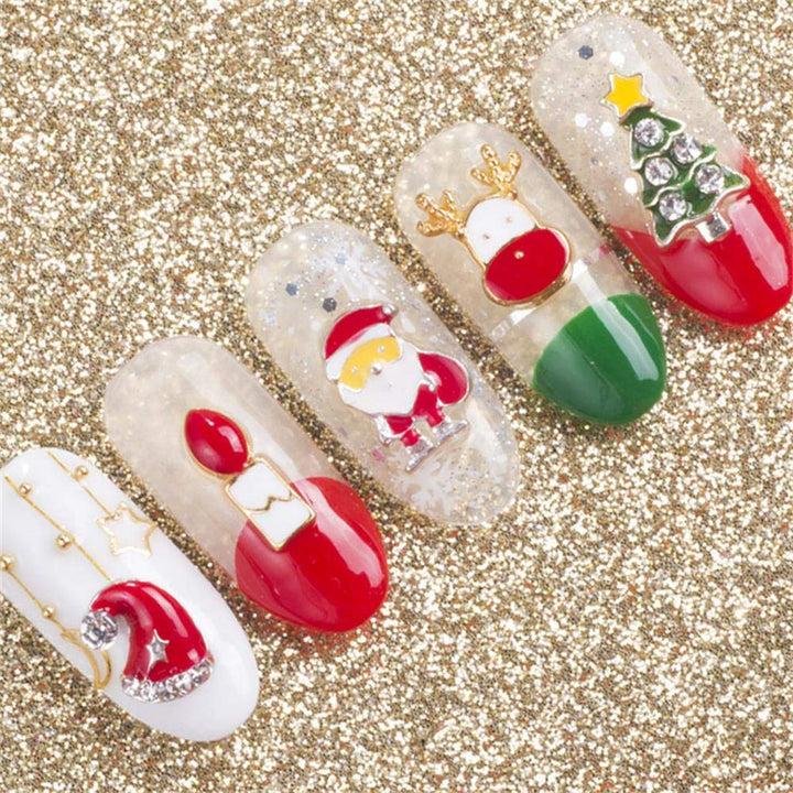 20 Pcs Christmas 3D Metal Nail Art Studs Set Snowman Tree Nail Charm Nail Rivet Kit Manicure Jewelry With 1Pc Tweezers And Picker Pencil