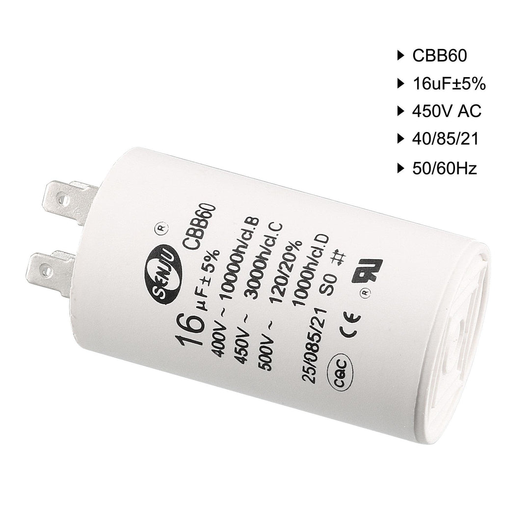 CBB60 Run Capacitor 16uF 450V AC Double Insert 50/60Hz Cylinder 72x40mm White for Air Compressor Water Pump Motor