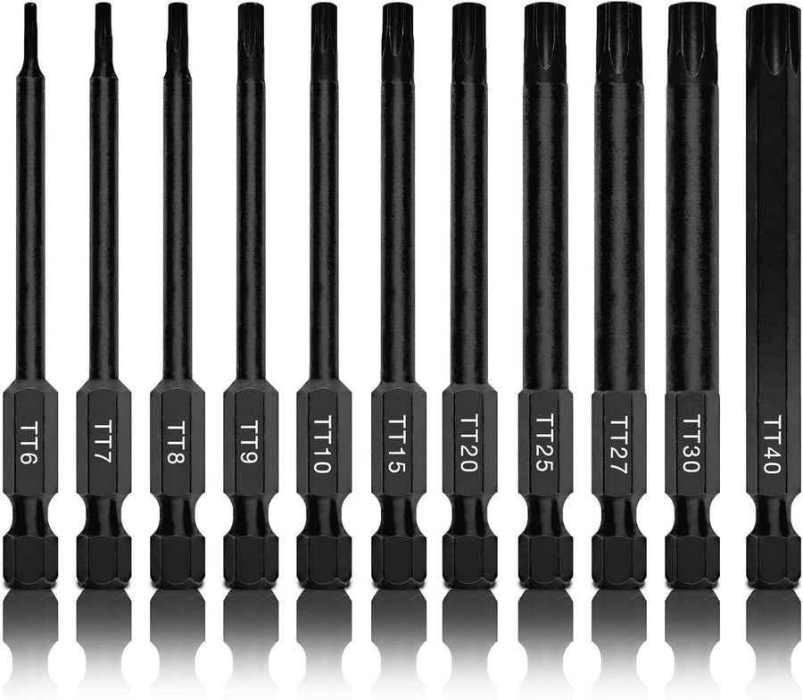 01149A Torx Head Drill Bit Set, 11-Piece Sizes TT6 to TT40 | Tamperproof Magnetic Torx Bits | 3 Quick Release Shanks | Premium S2 Steel | Compatible with Power Drills and Impact Drivers