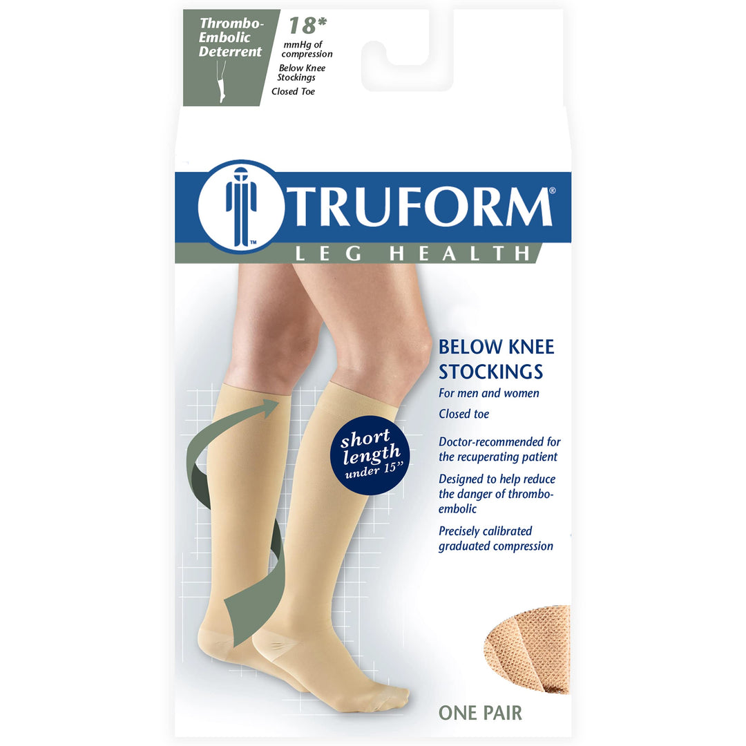 Truform Closed Toe, Knee High, 18 mmHg Anti-Embolism Stockings, Beige, Large, Short Length