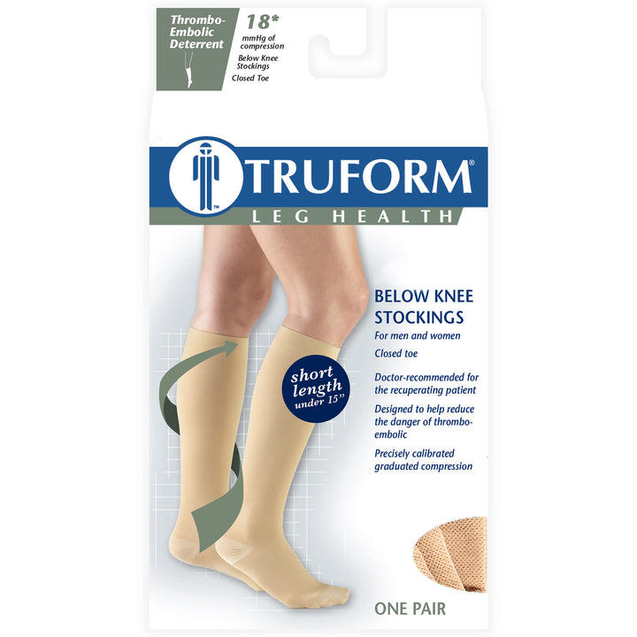Truform Closed Toe, Knee High, 18 mmHg Anti-Embolism Stockings, Beige, Large, Short Length