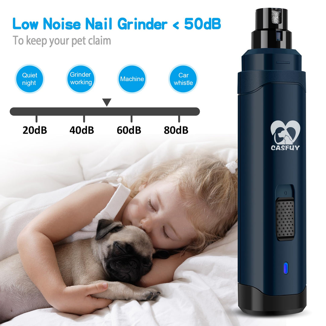Dog Nail Grinder Upgraded - Professional 2-Speed Electric Rechargeable Pet Nail Trimmer Painless Paws Grooming & Smoothing for Small Medium Large Dogs & Cats (Dark Blue)
