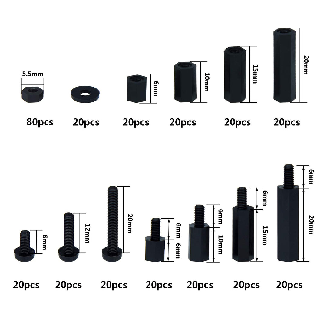 320pcs M3 Nylon Hex Spacer Standoff Kit Male Female Screw Nut Threaded Pillar Hex Standoff PCB Motherboard Circuit Board Standoffs Mounting Hardware Spacer Assortment Kit (Black)