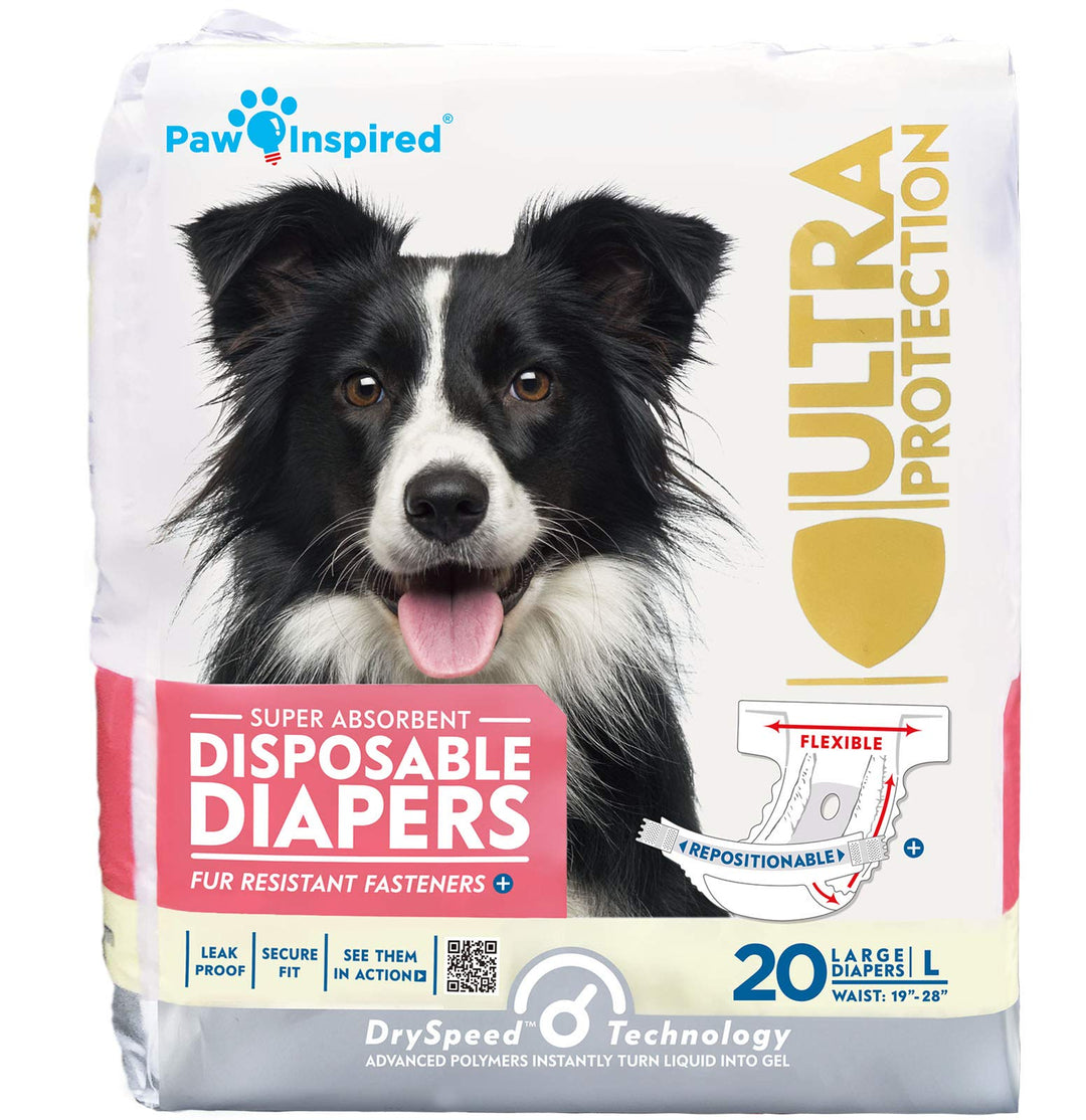 Disposable Dog Diapers | Female Dog Diapers Ultra Protection | Diapers for Dogs in Heat, Excitable Urination, or Incontinence (Large (20 Count))