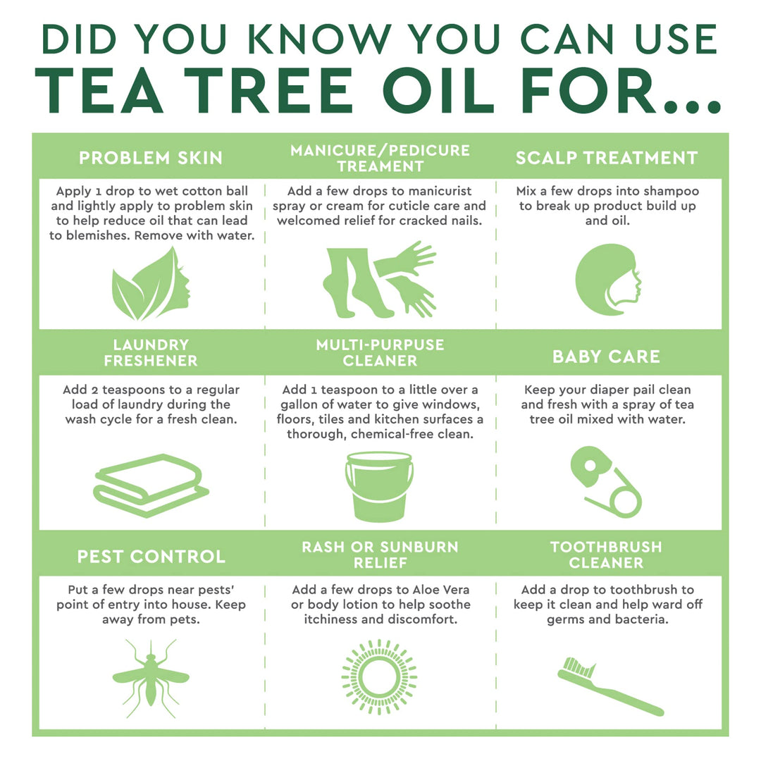 100% Australian Tea Tree Oil Therapeutic Grade Essential Oil - Skin Cleansing, Clarifying, Soothing - Refreshing Air - Skin Care, Hair Care, Powerful Green Clean - Vegan, Non-GMO - 2oz