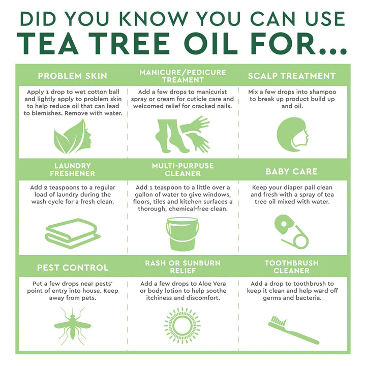 100% Australian Tea Tree Oil Therapeutic Grade Essential Oil - Skin Cleansing, Clarifying, Soothing - Refreshing Air - Skin Care, Hair Care, Powerful Green Clean - Vegan, Non-GMO - 2oz