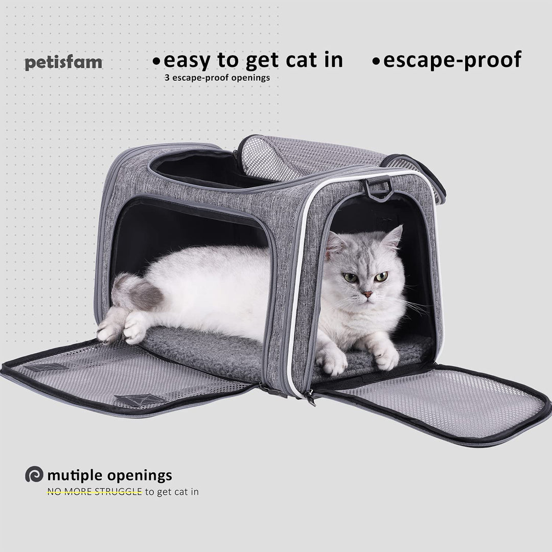 Top Load Cat Carrier Bag for Medium Cats and Small Dogs. Airline Approved, Collapsible, Escape Proof and Auto-Safe. Easy to get cat in and Make Vet Visit Less Stressful