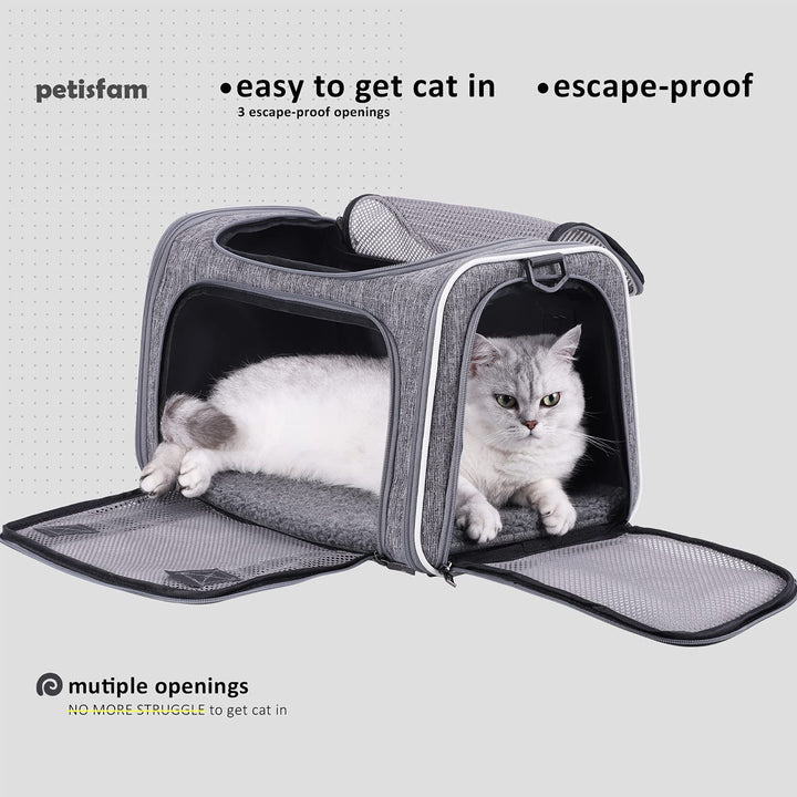 Top Load Cat Carrier Bag for Medium Cats and Small Dogs. Airline Approved, Collapsible, Escape Proof and Auto-Safe. Easy to get cat in and Make Vet Visit Less Stressful