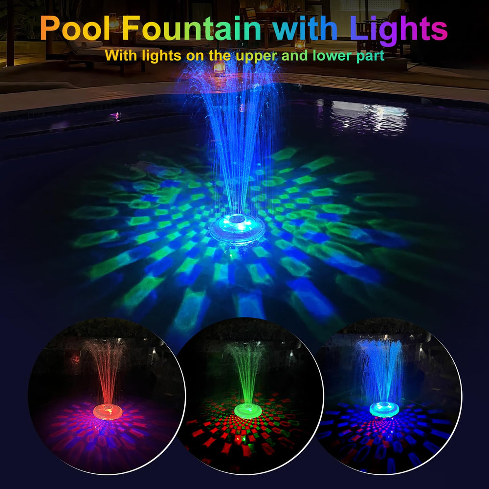 Floating Pool Fountain with Underwater Light Show,Pool Water Fountain Rechargeable Battery Powered,2 Spray Modes Pool Fountain Pump,Pool Fountain for Inground Above Ground Pools-1PC