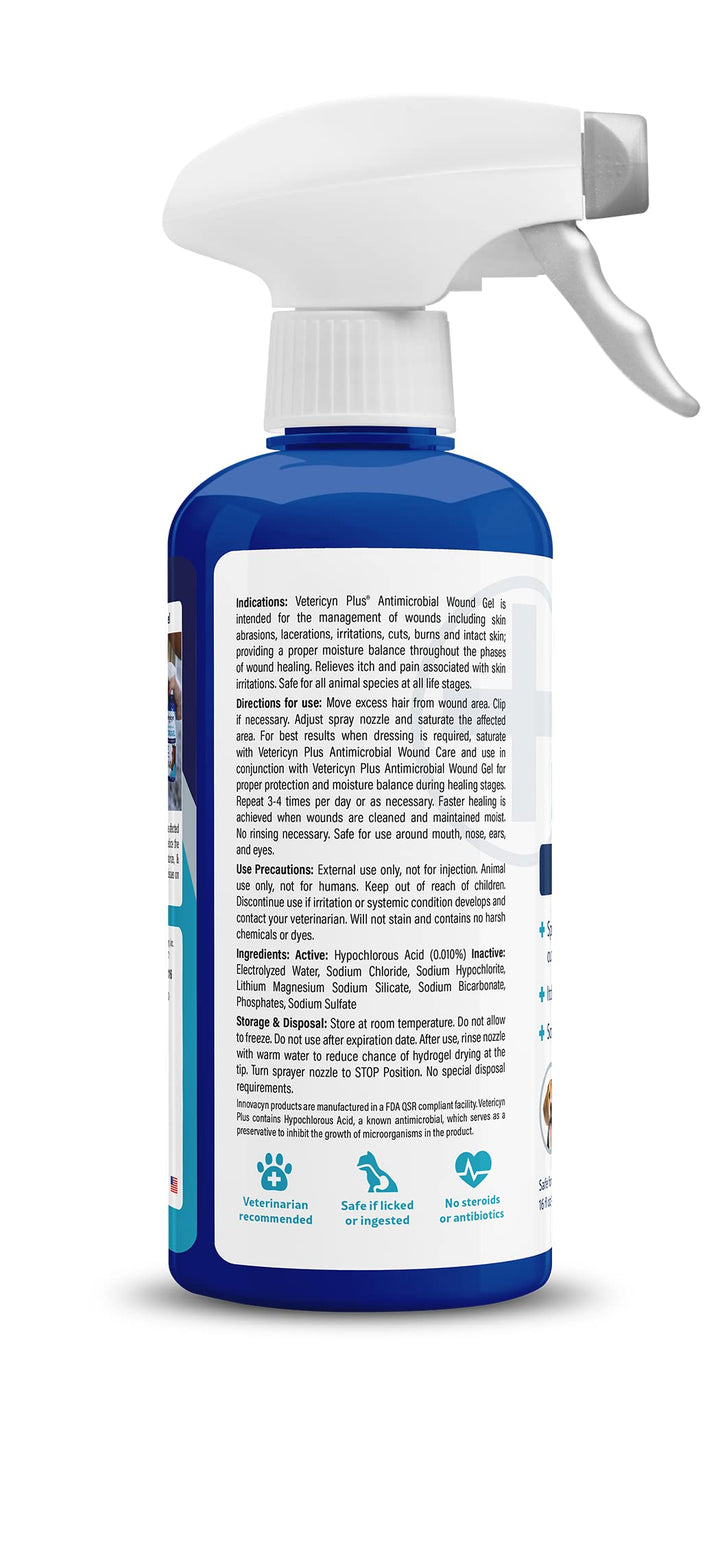 Plus All Animal Wound Care Hydrogel Spray | Healing Aid and Wound Protectant, Sprayable Gel to Relieve Dog, Cat, Horse Itchy Skin, Safe for All Animals. 16 ounces