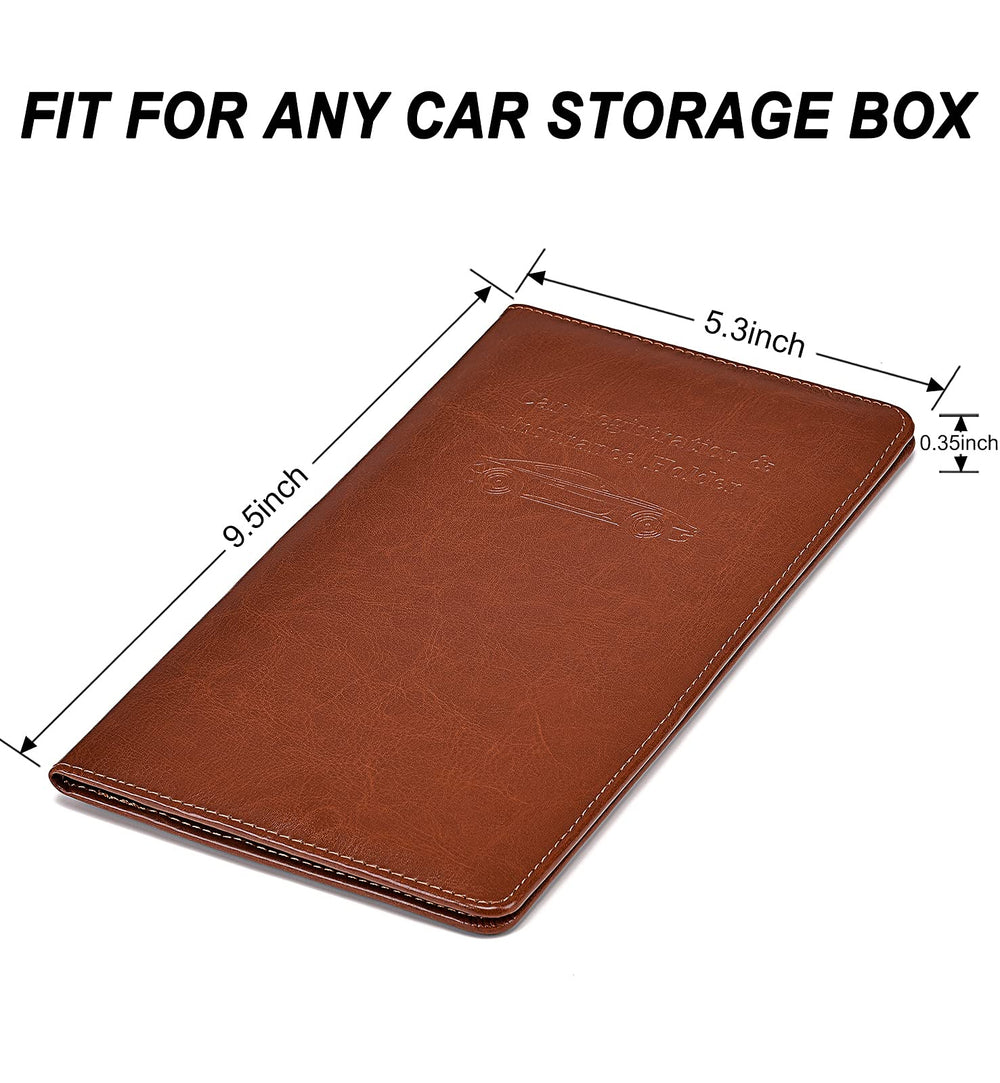 Car Registration and Insurance Card Holder - Leather Vehicle Glove Box Automobile Documents Paperwork Wallet Case Organizer for ID, Driver's License, Key Contact Information Cards - Men&Women