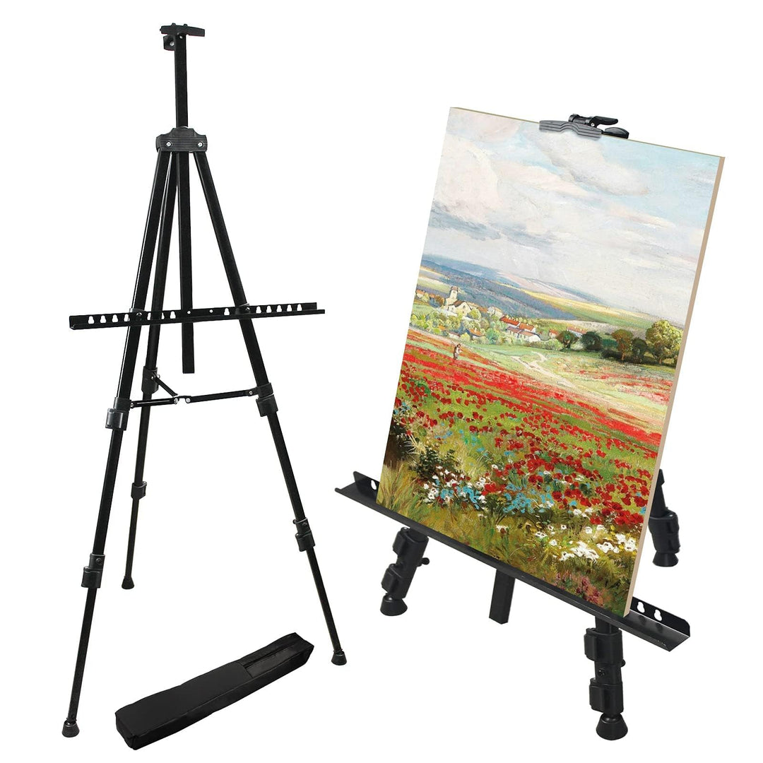 72Inches Art Painting Display Easel Stand,Portable Adjustable Metal Tripod with Art Easel,Easel for Painting Canvases Height from 22-72”for Table-Top/Floor Painting, Displaying,Black