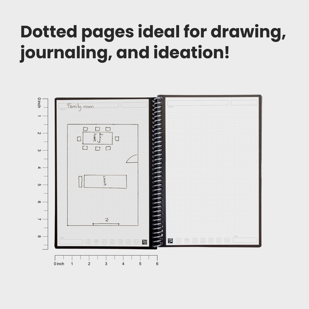 Core Reusable Spiral Notebook, Executive Size 6x8.8, Gray - Dotted Pages, App-Connected, Erasable, Durable Cover, Ideal for School, Work, and Creative Projects