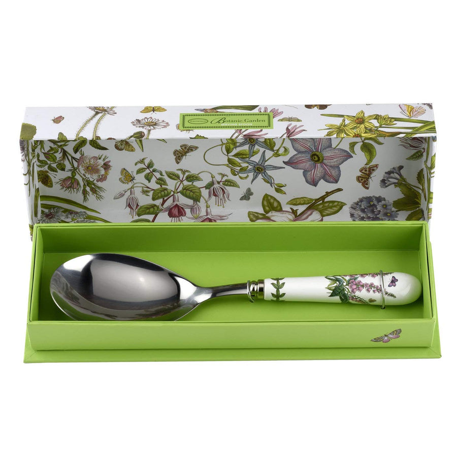 Botanic Garden 10 Serving Spoon | Foxglove Motif | Fine Porcelain and Stainless Steel | Chip Resistant Glaze | Ideal for Soup, Desserts, Rice, Ice Cream