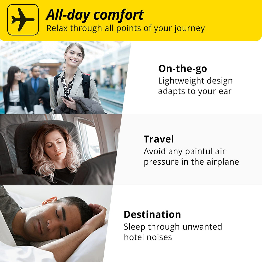 FlyFit - Earplugs for Pressure Relief & Preventing Ear Pain While Flying - Airplane Travel Essentials - Comfortable Reusable Hypoallergenic Earplugs with Ultra Soft Filter