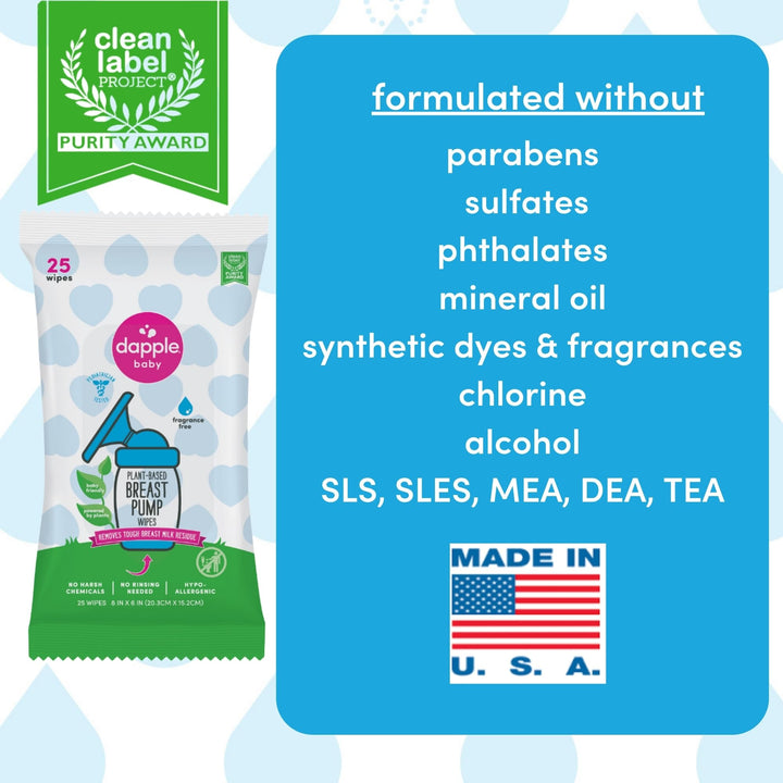 Baby Breast Pump Cleaner Wipes, Fragrance Free, 25 Count (Pack of 2) - Travel Breast Pump Cleaning Wipes Made in The USA