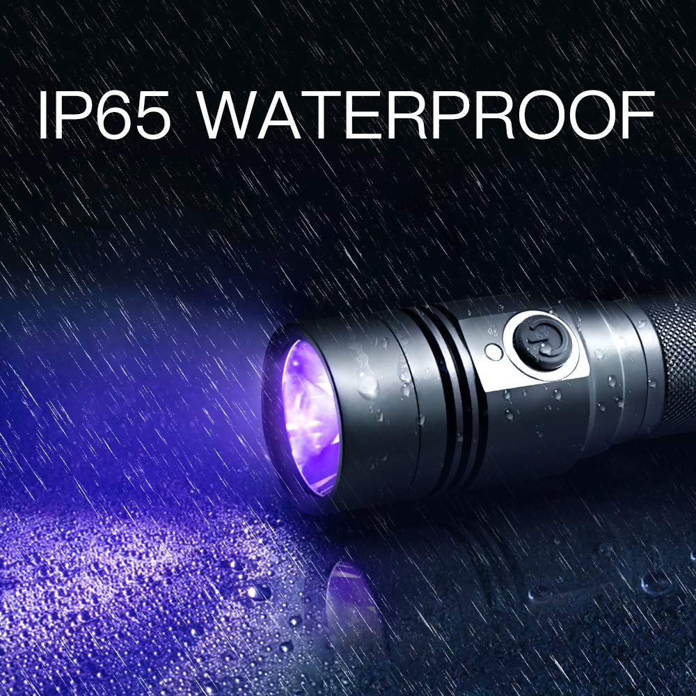 395nm UV Flashlight, Rechargeable Black Light Flashlight, LED Flashlight IP65 Water-Resistant Pet Urine Detector for Dog Cat Stains, Scorpion, Bed Bug, Household