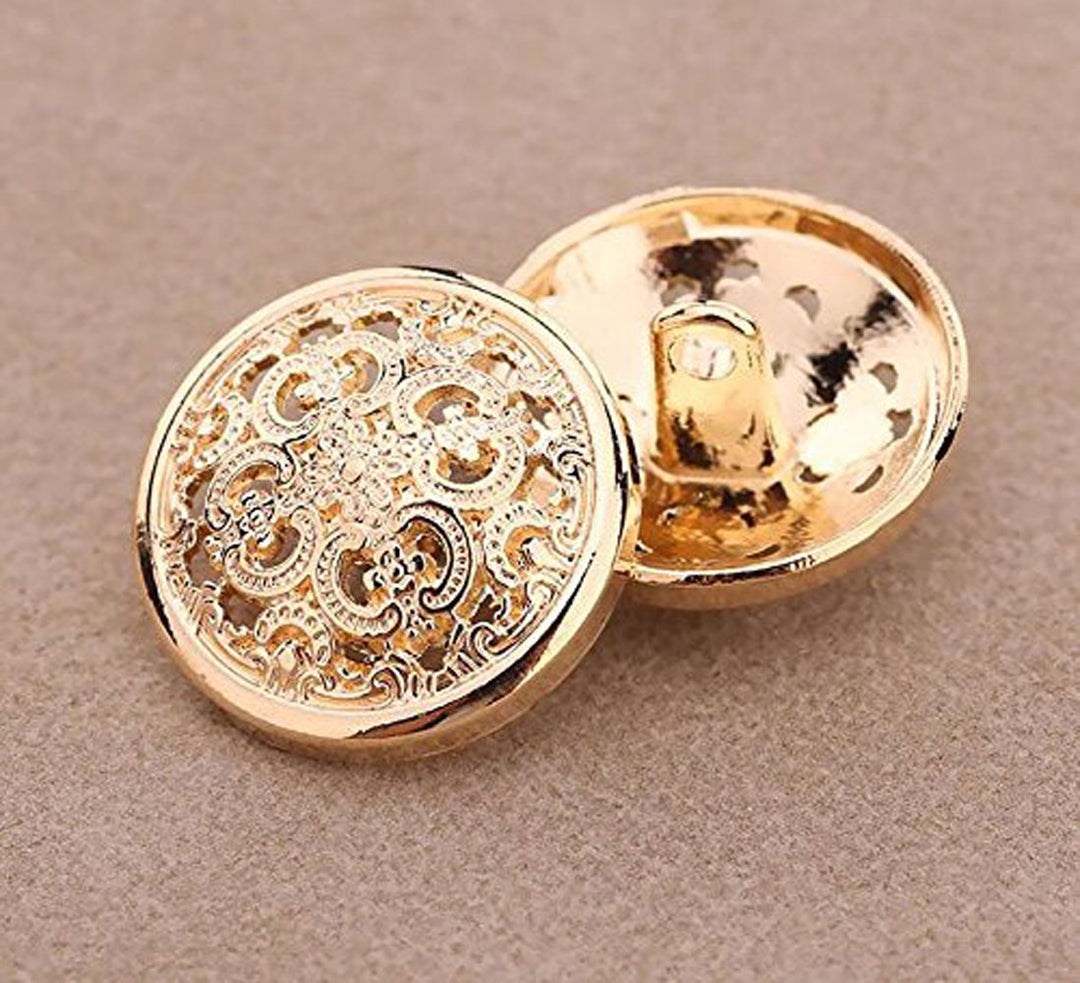 10PCS Clothes Button - Retro Hollow Sewing Button Shank Round Shaped Metal Button Set for Men Women Blazer, Coat, Uniform, Shirt, Suit and Jacket (Gold, 15mm)