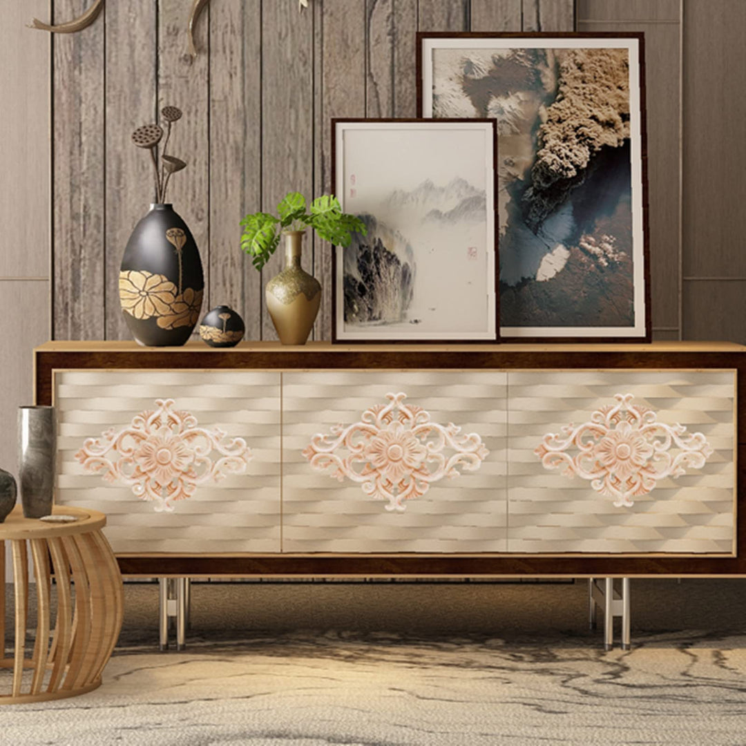 Hand Carved Wooden Carved Onlay Appliques Wood Carving Decal Unpainted Furniture Bed Door Cabinet Decor (27x19cm/10.63x7.48inch)