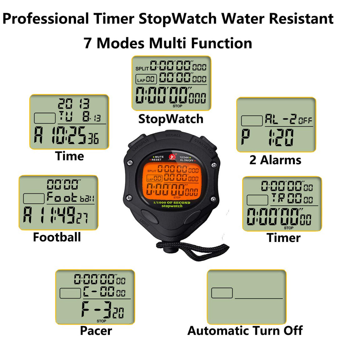 Digital Stopwatch Timer with Back Light Stop Watch 0.001second Timing|100 Lap Memory,Large dispaly Alarm Clock for Coach Sports Swimming Running Marathon Competition(100LAP(Back Light))