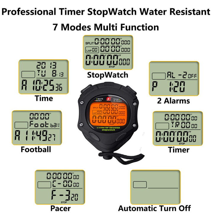 Digital Stopwatch Timer with Back Light Stop Watch 0.001second Timing|100 Lap Memory,Large dispaly Alarm Clock for Coach Sports Swimming Running Marathon Competition(100LAP(Back Light))