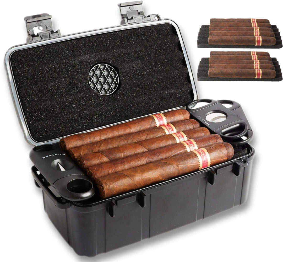 Cigars Case - for 10 Cigars- Includes 2 Ring Cigar Cutters, 1 V-Cut Cutter and 1 Cigar Punch