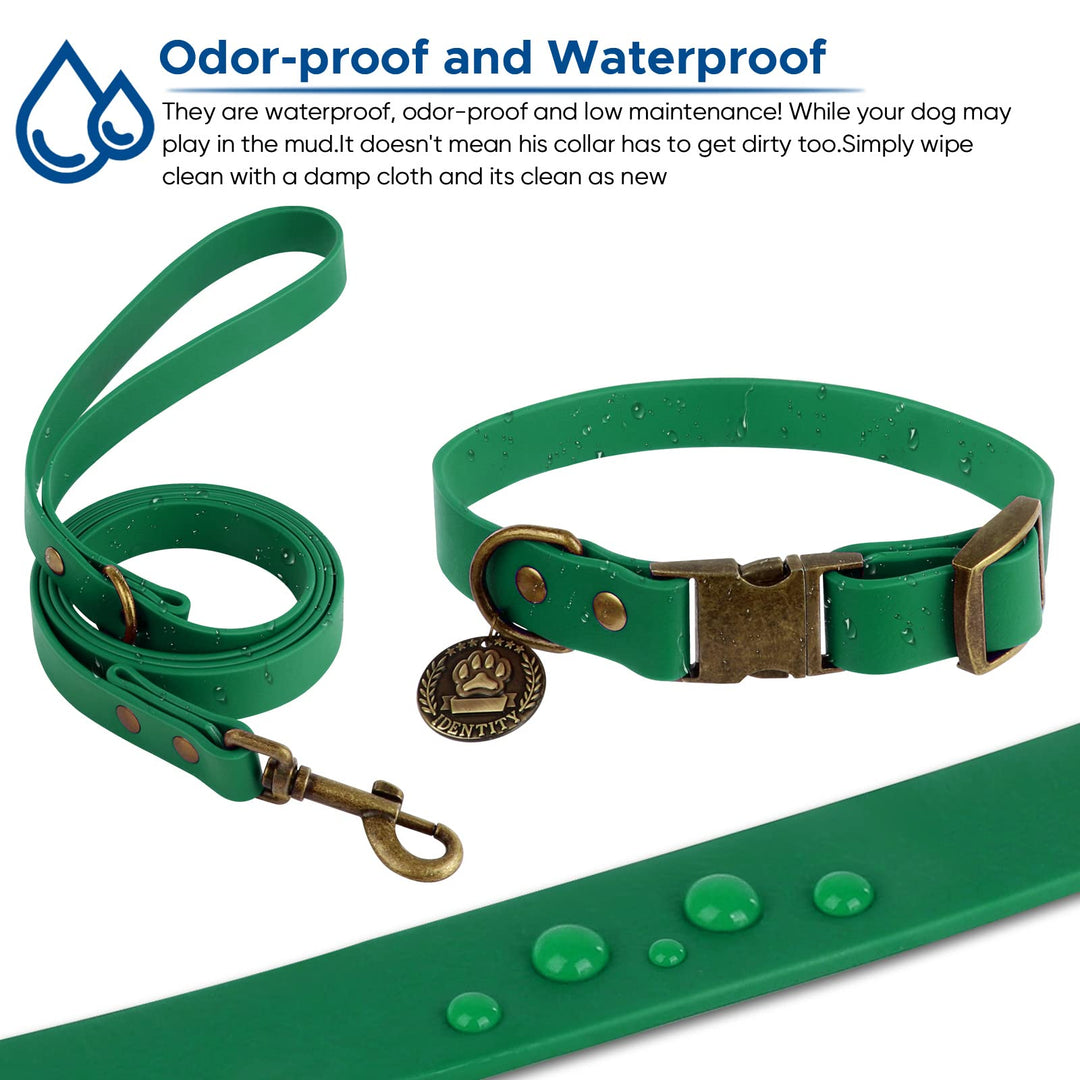 Dog Collar and Leash Set Combo: Adjustable Durable Pet Collars with Dog Leashes for Small Medium Large Dogs,includes One Bonus of Poop Bag Holder (L, Deep Green)