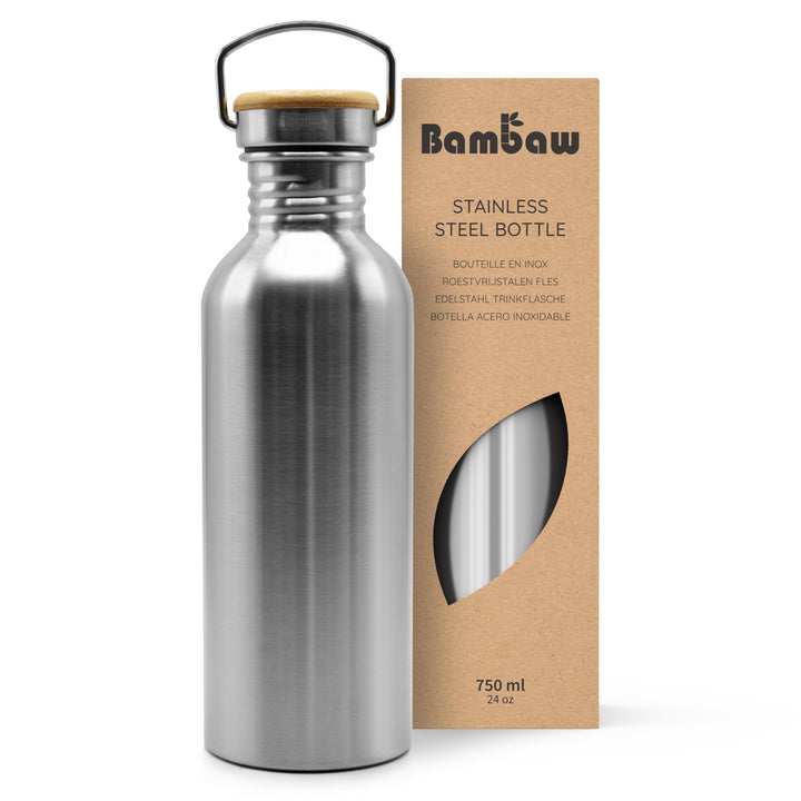 Stainless Steel Single Wall Water Bottle, 24 oz, 750 ml, Reusable, Leakproof, Dishwasher Safe, BPA Free, Ideal for Travelling, Hiking, Yoga