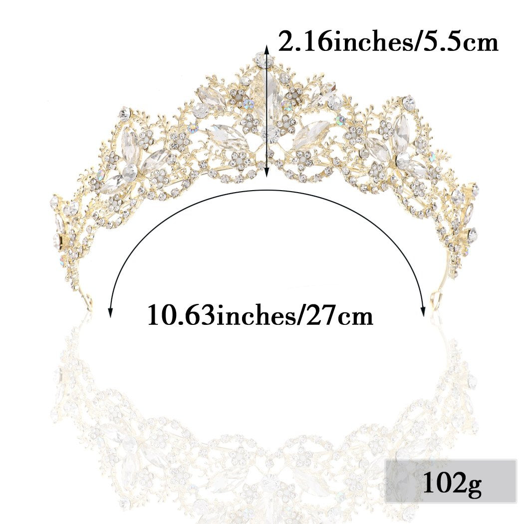 Wedding Hair Accessories Bride Crowns Flower Queen Tiaras Headpiece for Women (Gold)